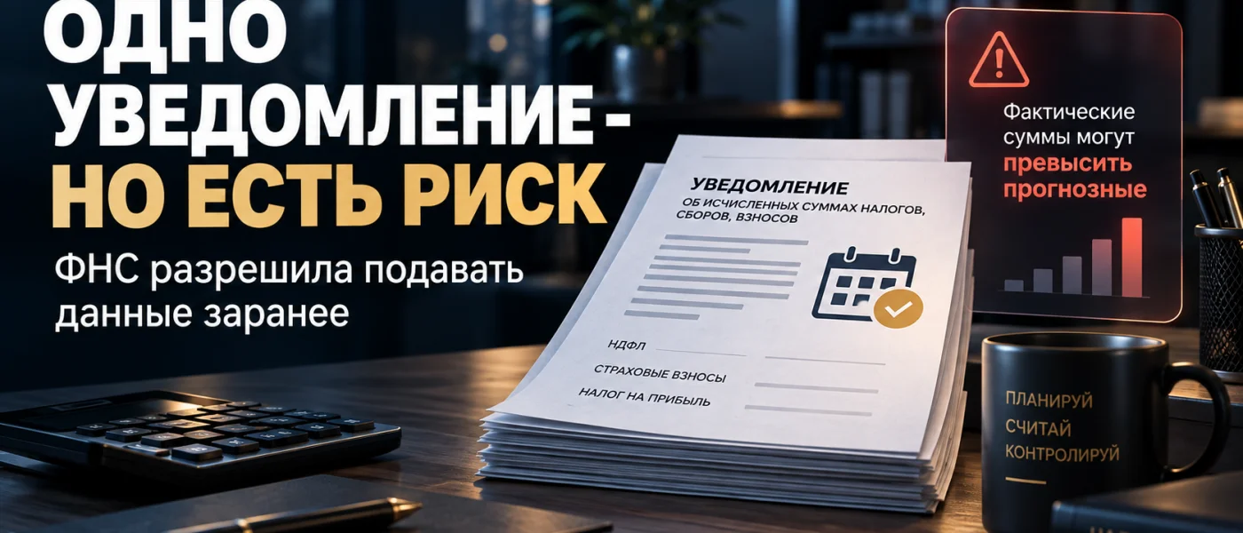 Стопка налоговых уведомлений и предупреждение о риске превышения прогнозной суммы